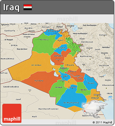 Political 3D Map of Iraq, shaded relief outside