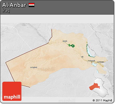 Satellite 3D Map of Al-Anbar, lighten, desaturated