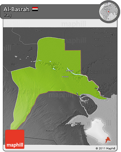 Physical 3D Map of Al-Basrah, darken, desaturated