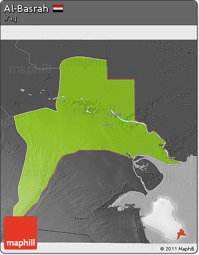 Physical 3D Map of Al-Basrah, darken, desaturated