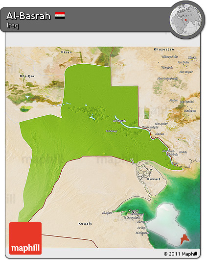 Physical 3D Map of Al-Basrah, satellite outside