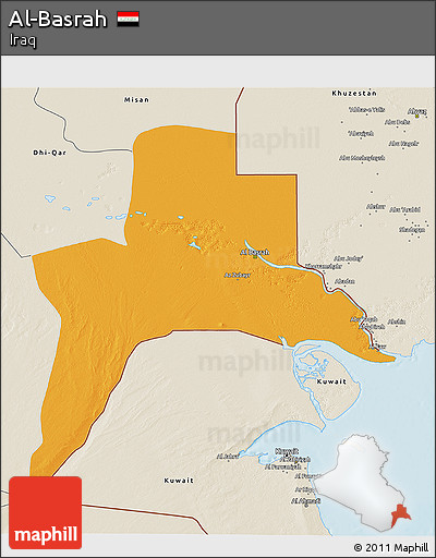 Political 3D Map of Al-Basrah, shaded relief outside