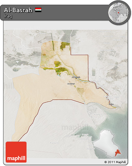 Satellite 3D Map of Al-Basrah, lighten, semi-desaturated