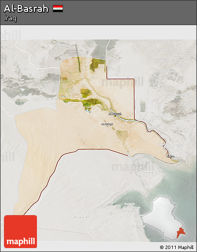Satellite 3D Map of Al-Basrah, lighten, semi-desaturated