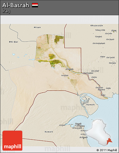 Satellite 3D Map of Al-Basrah, shaded relief outside