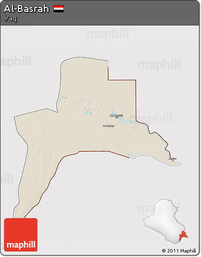 Shaded Relief 3D Map of Al-Basrah, cropped outside