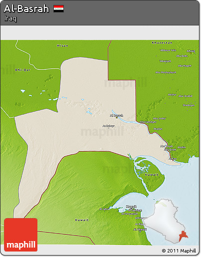 Shaded Relief 3D Map of Al-Basrah, physical outside