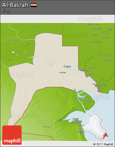 Shaded Relief 3D Map of Al-Basrah, physical outside