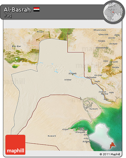Shaded Relief 3D Map of Al-Basrah, satellite outside
