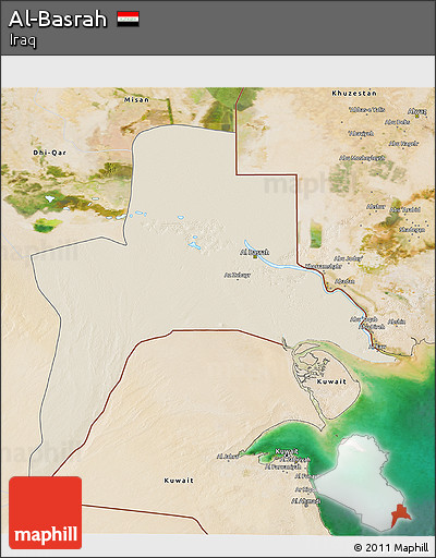 Shaded Relief 3D Map of Al-Basrah, satellite outside