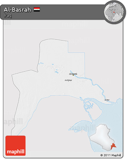 Silver Style 3D Map of Al-Basrah, single color outside