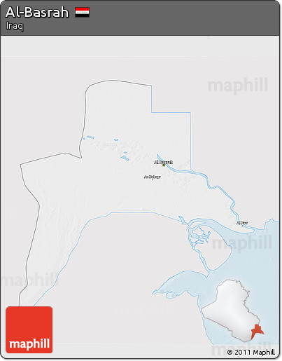 Silver Style 3D Map of Al-Basrah, single color outside