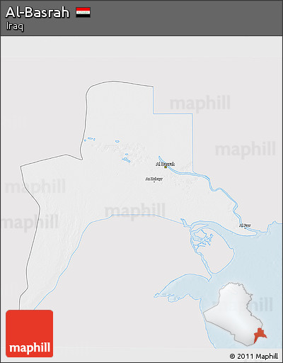 Silver Style 3D Map of Al-Basrah, single color outside