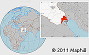 Gray Location Map of Al-Basrah, highlighted country, hill shading