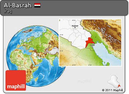 Physical Location Map of Al-Basrah, highlighted country