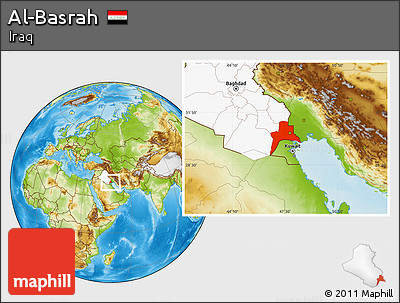 Physical Location Map of Al-Basrah, highlighted country