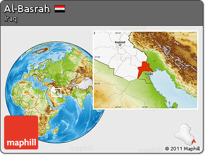 Physical Location Map of Al-Basrah, highlighted country