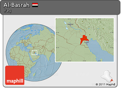 Savanna Style Location Map of Al-Basrah, hill shading