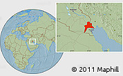 Savanna Style Location Map of Al-Basrah, hill shading