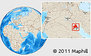 Shaded Relief Location Map of Al-Basrah, within the entire country