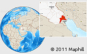 Shaded Relief Location Map of Al-Basrah, highlighted country