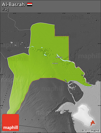 Physical Map of Al-Basrah, darken, desaturated