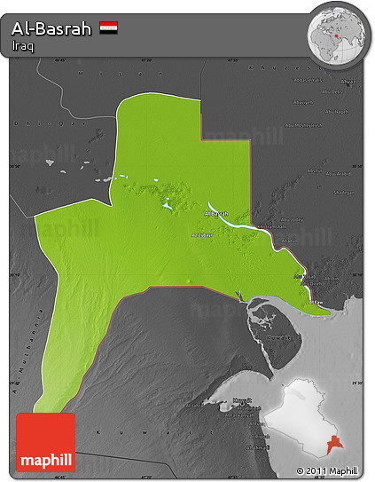 Physical Map of Al-Basrah, darken, desaturated