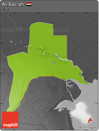 Physical Map of Al-Basrah, darken, desaturated