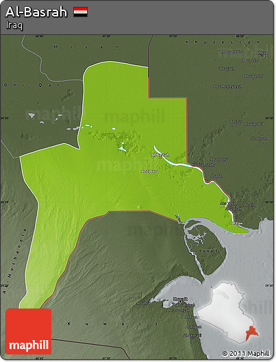 Physical Map of Al-Basrah, darken, semi-desaturated
