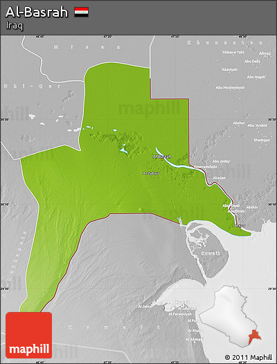 Physical Map of Al-Basrah, lighten, desaturated
