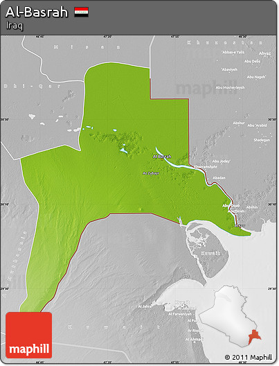 Physical Map of Al-Basrah, lighten, desaturated