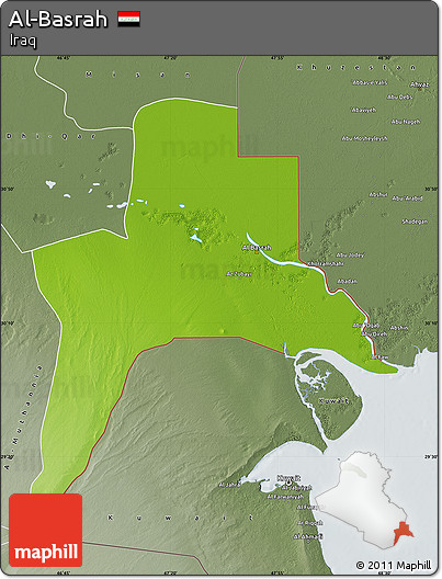 Physical Map of Al-Basrah, semi-desaturated