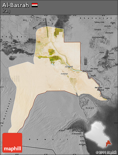 Satellite Map of Al-Basrah, darken, desaturated