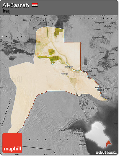 Satellite Map of Al-Basrah, darken, desaturated