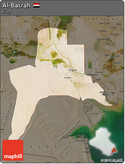 Satellite Map of Al-Basrah, darken