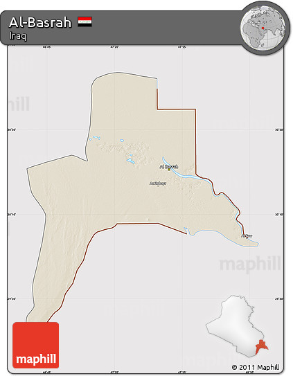 Shaded Relief Map of Al-Basrah, cropped outside