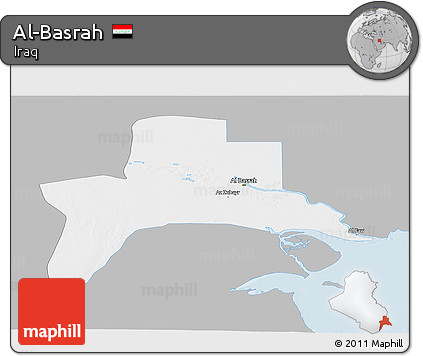 Gray Panoramic Map of Al-Basrah, single color outside