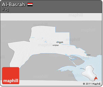 Gray Panoramic Map of Al-Basrah, single color outside