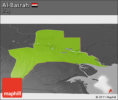Physical Panoramic Map of Al-Basrah, darken, desaturated
