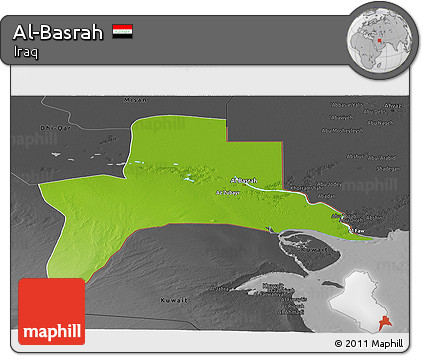 Physical Panoramic Map of Al-Basrah, darken, desaturated