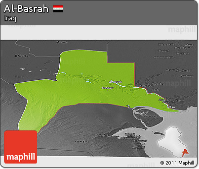 Physical Panoramic Map of Al-Basrah, darken, desaturated