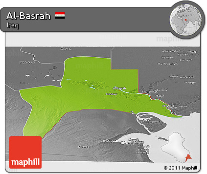 Physical Panoramic Map of Al-Basrah, desaturated