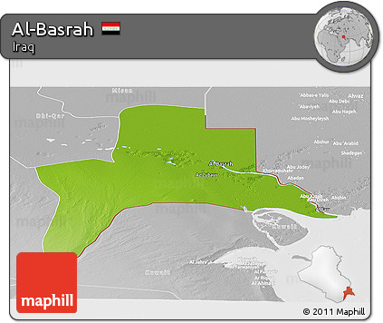 Physical Panoramic Map of Al-Basrah, lighten, desaturated