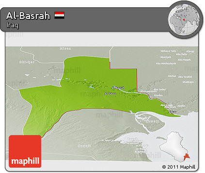 Physical Panoramic Map of Al-Basrah, lighten, semi-desaturated