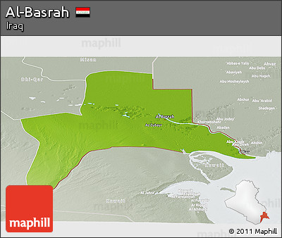 Physical Panoramic Map of Al-Basrah, lighten, semi-desaturated