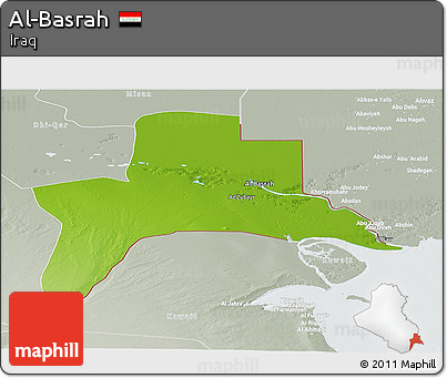 Physical Panoramic Map of Al-Basrah, lighten, semi-desaturated