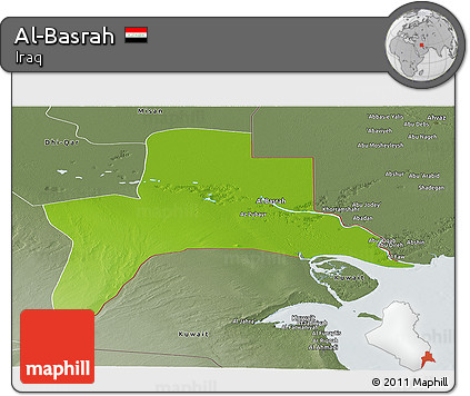Physical Panoramic Map of Al-Basrah, semi-desaturated