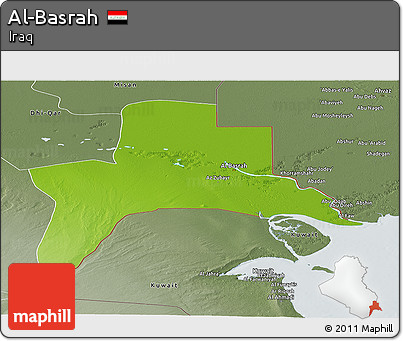 Physical Panoramic Map of Al-Basrah, semi-desaturated