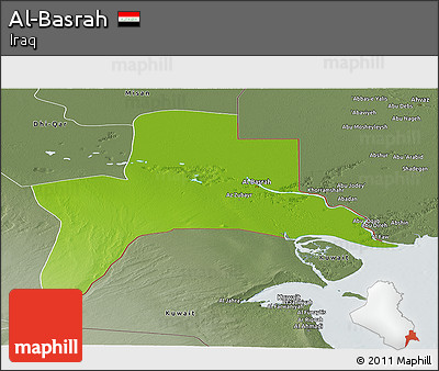Physical Panoramic Map of Al-Basrah, semi-desaturated