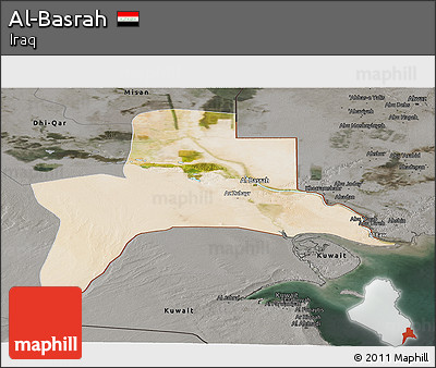 Satellite Panoramic Map of Al-Basrah, darken, semi-desaturated